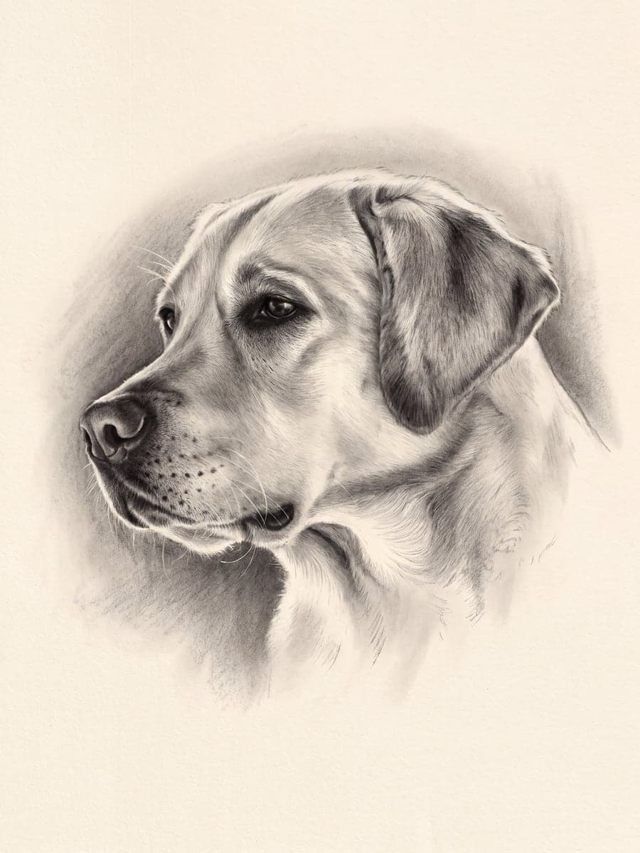 Charcoal drawing of a labrador's head